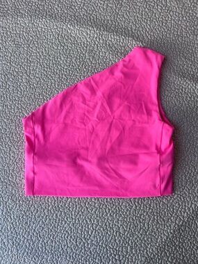 Left on Friday One Shoulder Hot Bright Pink Bathing Swim Suit Top Pool Sz Large
